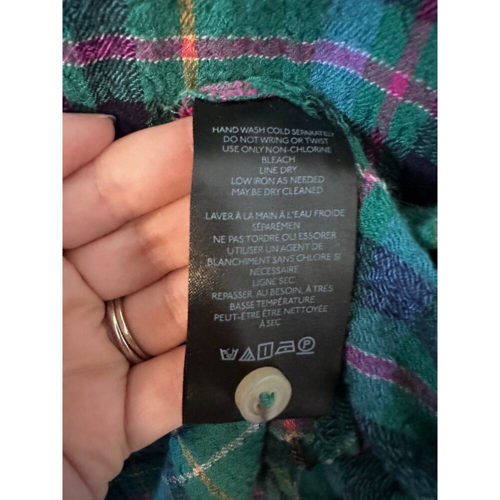 Anthropologie Pilcro Cropped Puff-Sleeve Soft Crinkle Green Plaid Blouse Small - Picture 6 of 8